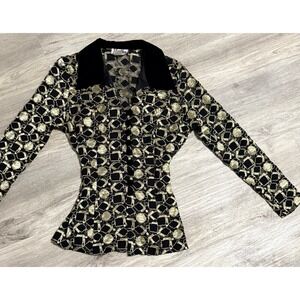Vintage Sally made in USA sheer black and gold tie back‎ blouse size medium